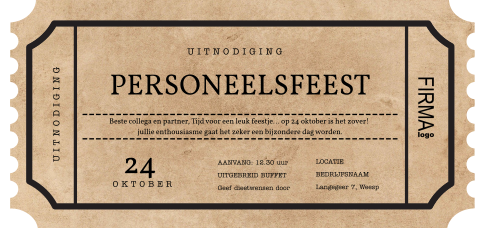 Uitnodiging personeelsfeest vorm van een ticket