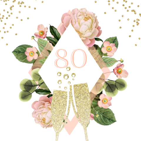 Uitnodiging verjaardag 80 jaar roze en goud