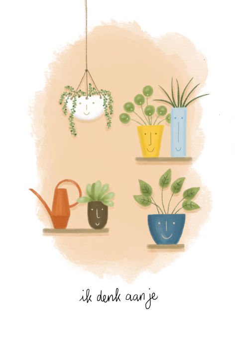 Wenskaart ik denk aan je met plantjes