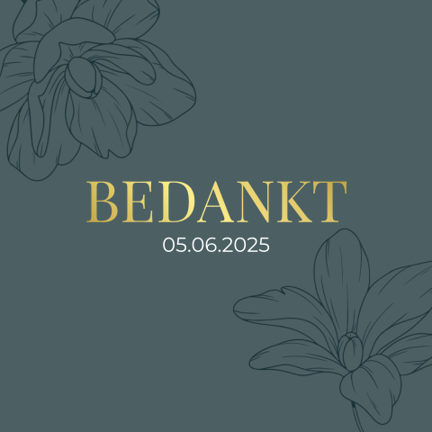 Bedankkaart groen met sierlijke bloemen en foliedruk