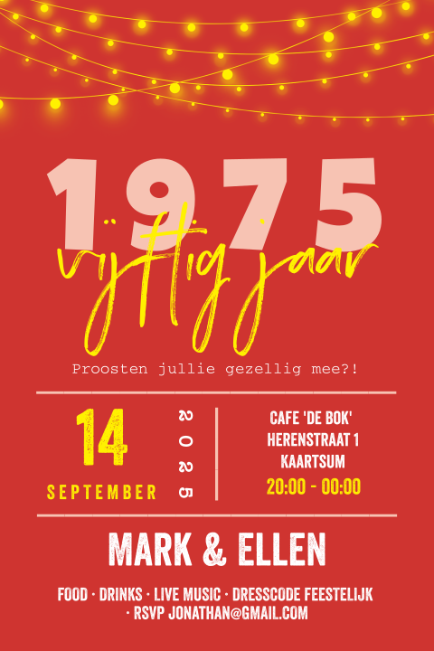 Uitnodiging feest 50 jaar uitnodiging block kleuren lampjes