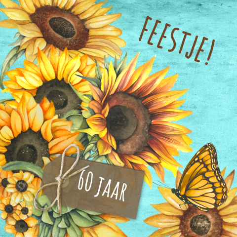Uitnodiging verjaardagsfeestje zonnebloem label 60 jaar