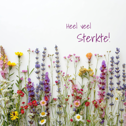 Wenskaart met plukbloemen veel sterkte