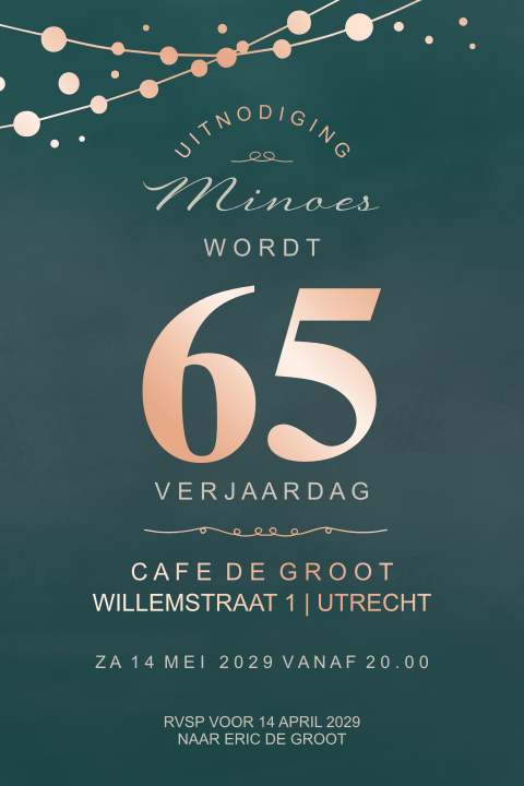 Uitnodiging 65ste verjaardag groen en foliedruk