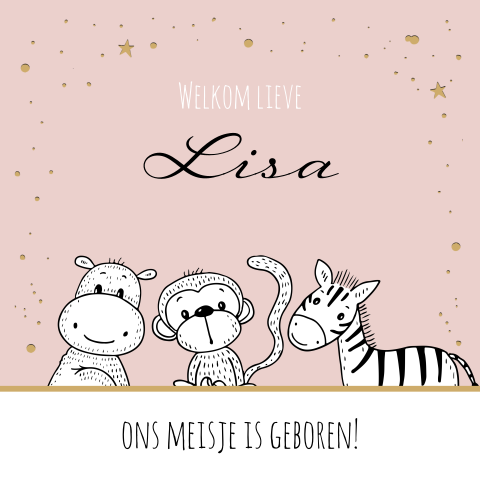 Geboortekaartje meisje met safaridieren en sterrenhemel