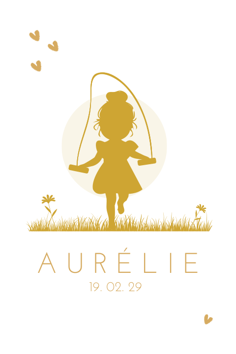 Geboortekaartje met silhouet meisje dat aan het springtouwen is