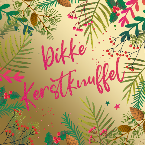 Leuke kleurrijke kerstkaart met goudlook en takjes