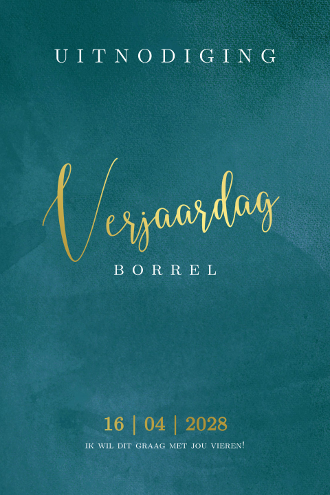 Moderne uitnodiging verjaardag blauw groen met goudfolie