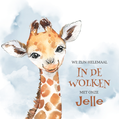 Geboortekaartje jongen met aquarel giraffe en water color