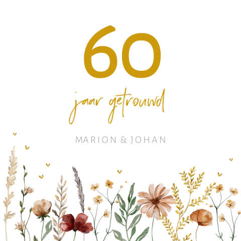 Jubileumkaart 60 jaar getrouwd veldbloemen watercolor