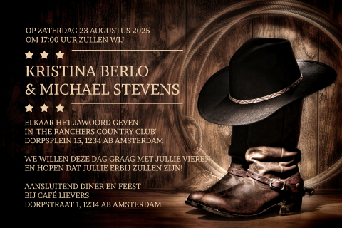 Huwelijks uitnodiging in country en western sferen