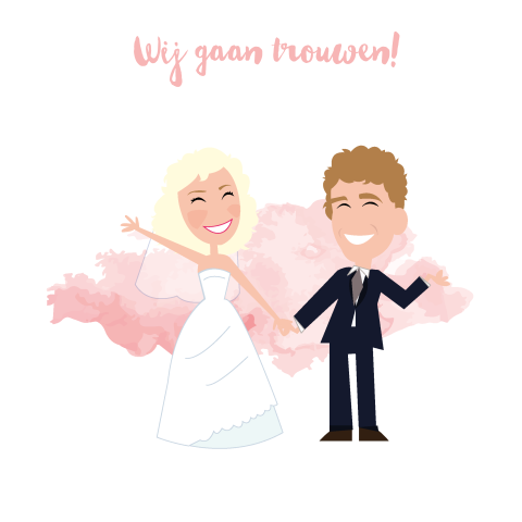 Trouwkaart Pink Splash wit met aquarel in roze