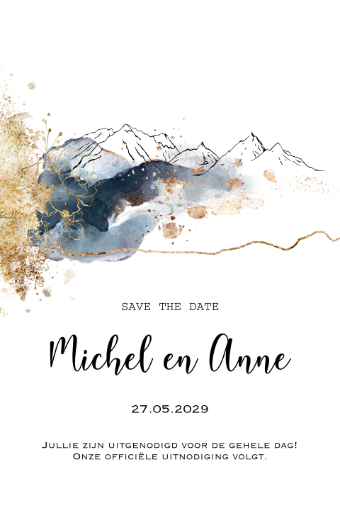 Save the date feestje abstracte bergen blauw