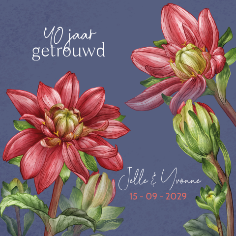 Uitnodiging 40 jaar getrouwd met dahlia bloemen