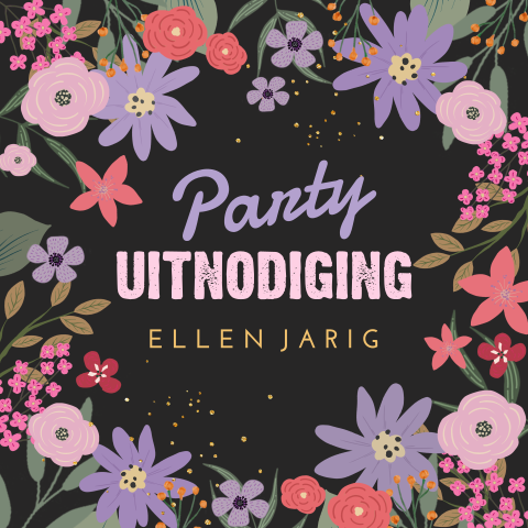 Uitnodiging vrouw vrolijke bloemen feestje met glitters