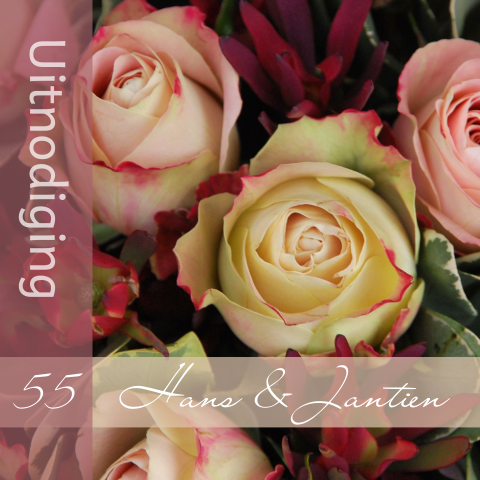 Jubileum 55 jaar getrouwd uitnodiging aubergine bloemen 