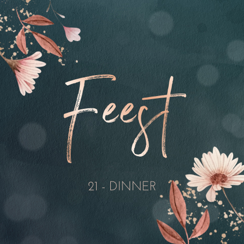 Uitnodiging 21 dinner met getekende bloemen