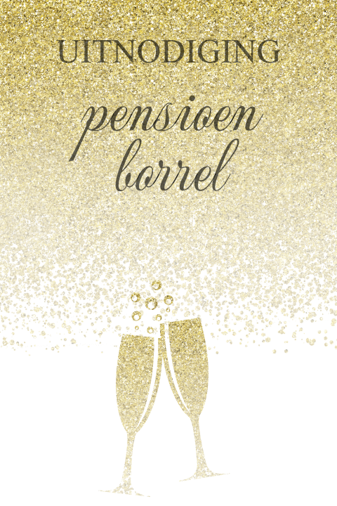 Uitnodiging pensioenborrel met champagne glazen