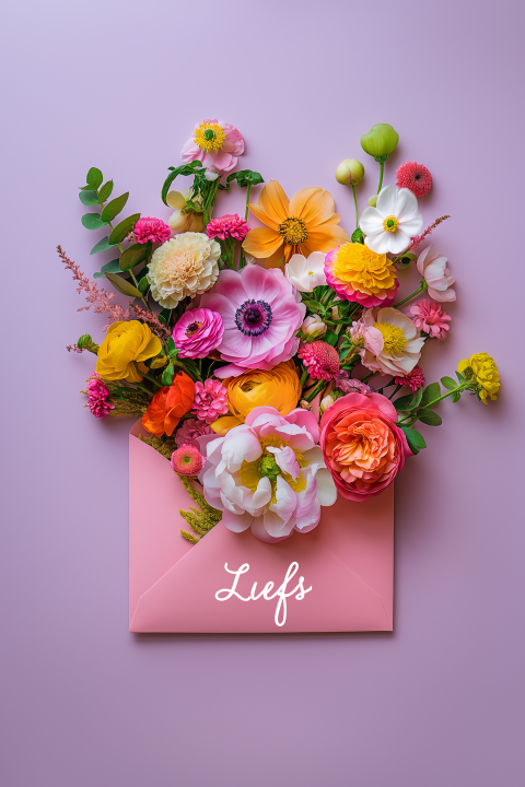 Wenskaart envelop met bloemen