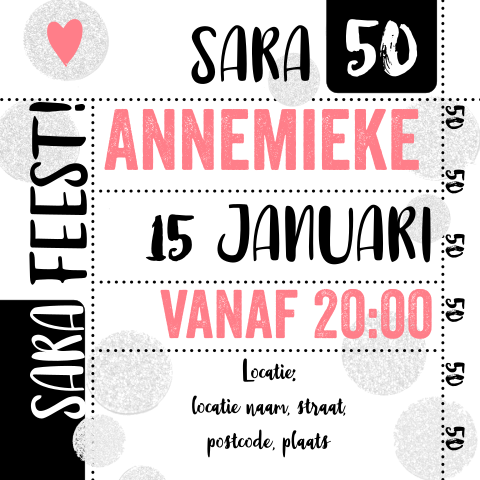 Uitnodiging Sarah met confetti 50 jaar