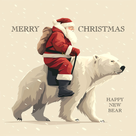 Kerstkaart Illustratie kerstman met ijsbeer