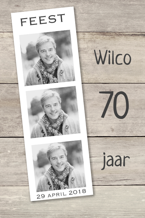 Uitnodiging hout met filmrol wit voor een verjaardag feest