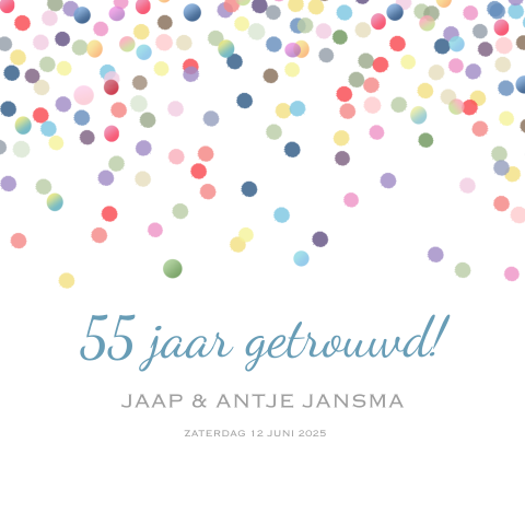 Hippe uitnodiging jubileum 55 jaar getrouwd met confetti