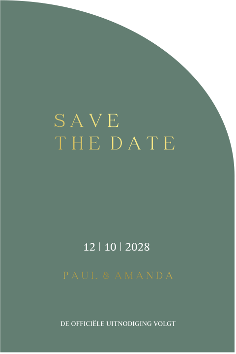 Moderne save the date kaart trouw in halve boog vorm met goudfolie