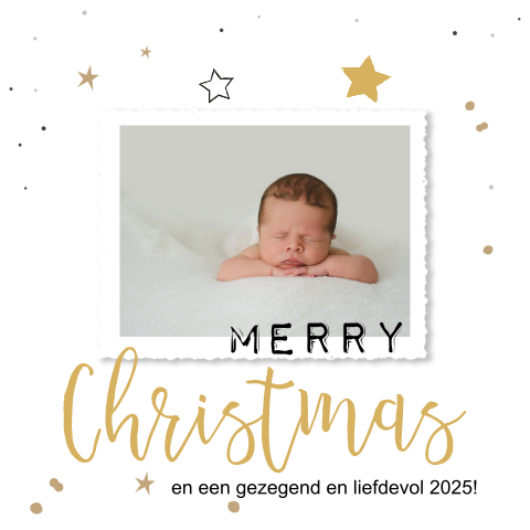 Hippe zwart wit gouden kerstkaart met een foto