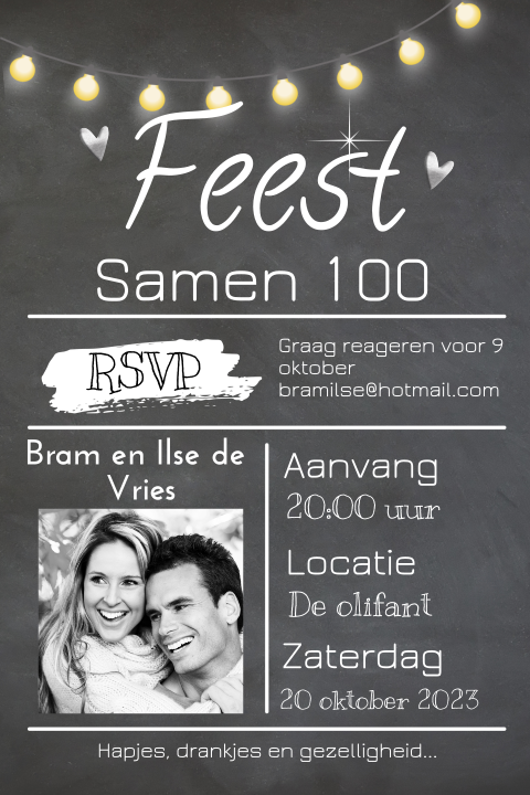 Uitnodiging dubbel feest borrel op krijtbord met typografie