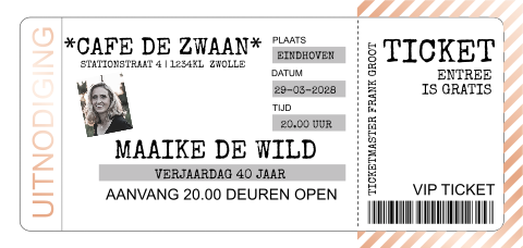Hippe uitnodiging 40e verjaardag in ticket foliedruk