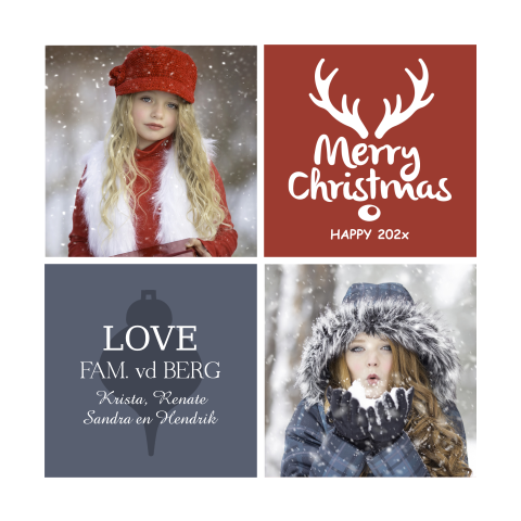 Foto kerstkaart met eigen foto's rood en grijs