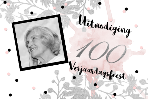 Uitnodiging 100ste verjaardag botanical chique zilver