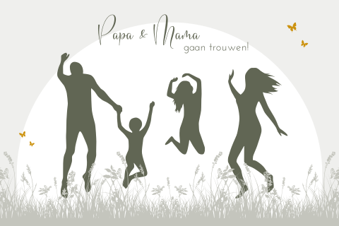 Trouwkaart met silhouet van gezin