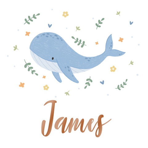 Lief geboortekaartje jongen getekende walvis en takjes