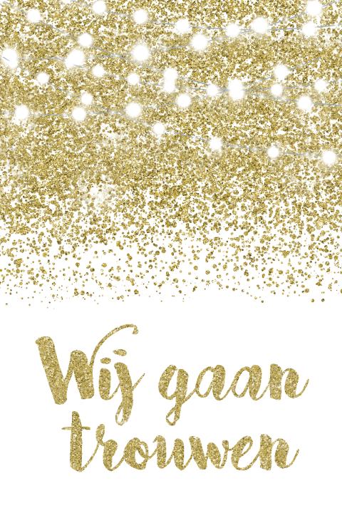 Trouwkaart staand met gouden glitters