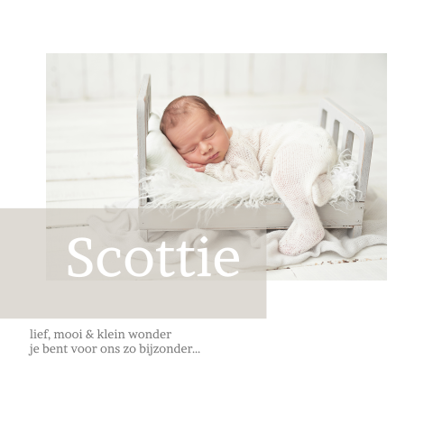 Lief foto geboortekaartje met beige balk