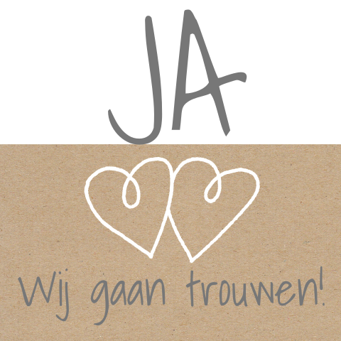 Trouwkaart Ja harten kraft-look en typografie