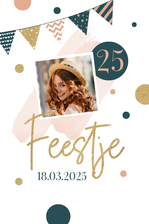 25 jaar verjaardag uitnodiging met foto en vlaggetjes