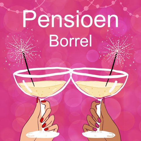 Pensioenborrel uitnodiging vrouw met champagne sterretjes