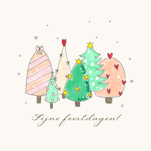 Kerstkaart vrolijk gekleurde kerstbomen