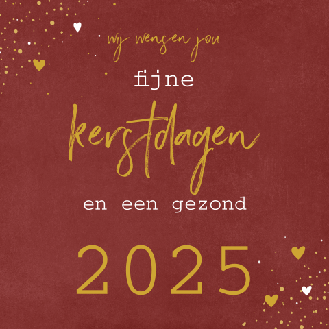 Kerstkaart rood met grote harten