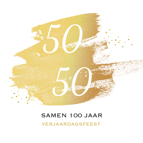 Uitnodiging dubbel feest goud tinten confetti streep