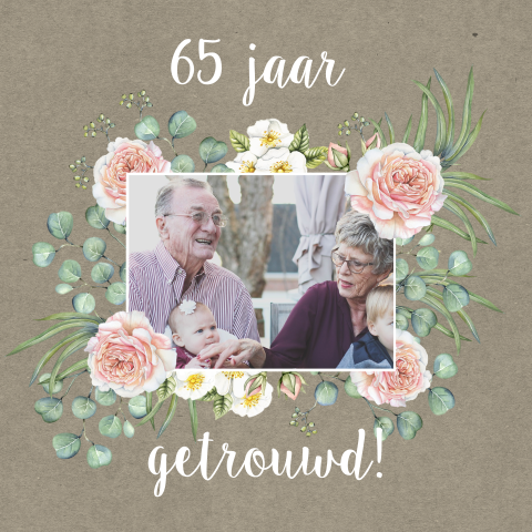 Uitnodiging 65 jaar getrouwd met rozen en foto