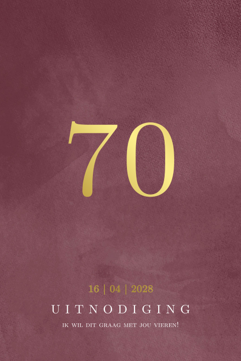 Verjaardagsuitnodiging 70 jaar met goudfolie