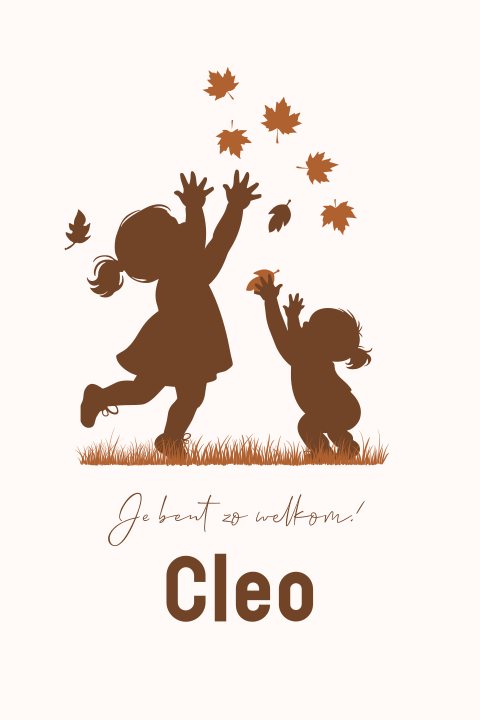 Geboortekaartje 2e kindje herfst zusjes spelen bladeren silhouet