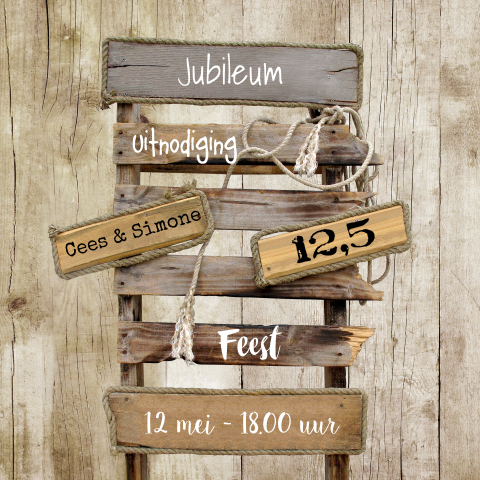 Jubileum uitnodiging 12,5 jaar getrouwd stoere hippe pallet hout