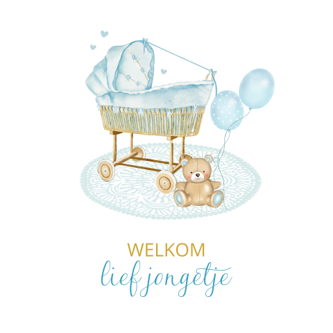Wenskaart felicitatie geboorte van een jongetje met wiegje