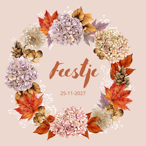 Uitnodiging feestje verjaardag met herfstkrans