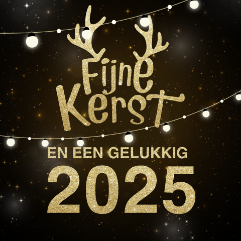 Kerstkaart met lichtslinger en gewei